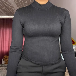 Svart ribbad polotröja från FB Sister - Säljer en svart ribbad polotröja från FB Sister i storlek XS. Tröjan är långärmad och har en tight passform, perfekt för höst och vinter. Den är i nyskick och supermjuk, vilket gör den både stilren och bekväm. Perfekt att matcha med jeans eller kjol!