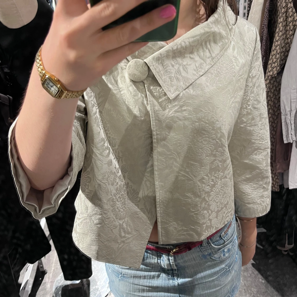 Beige brokadjacka med trekvartsärm - 91