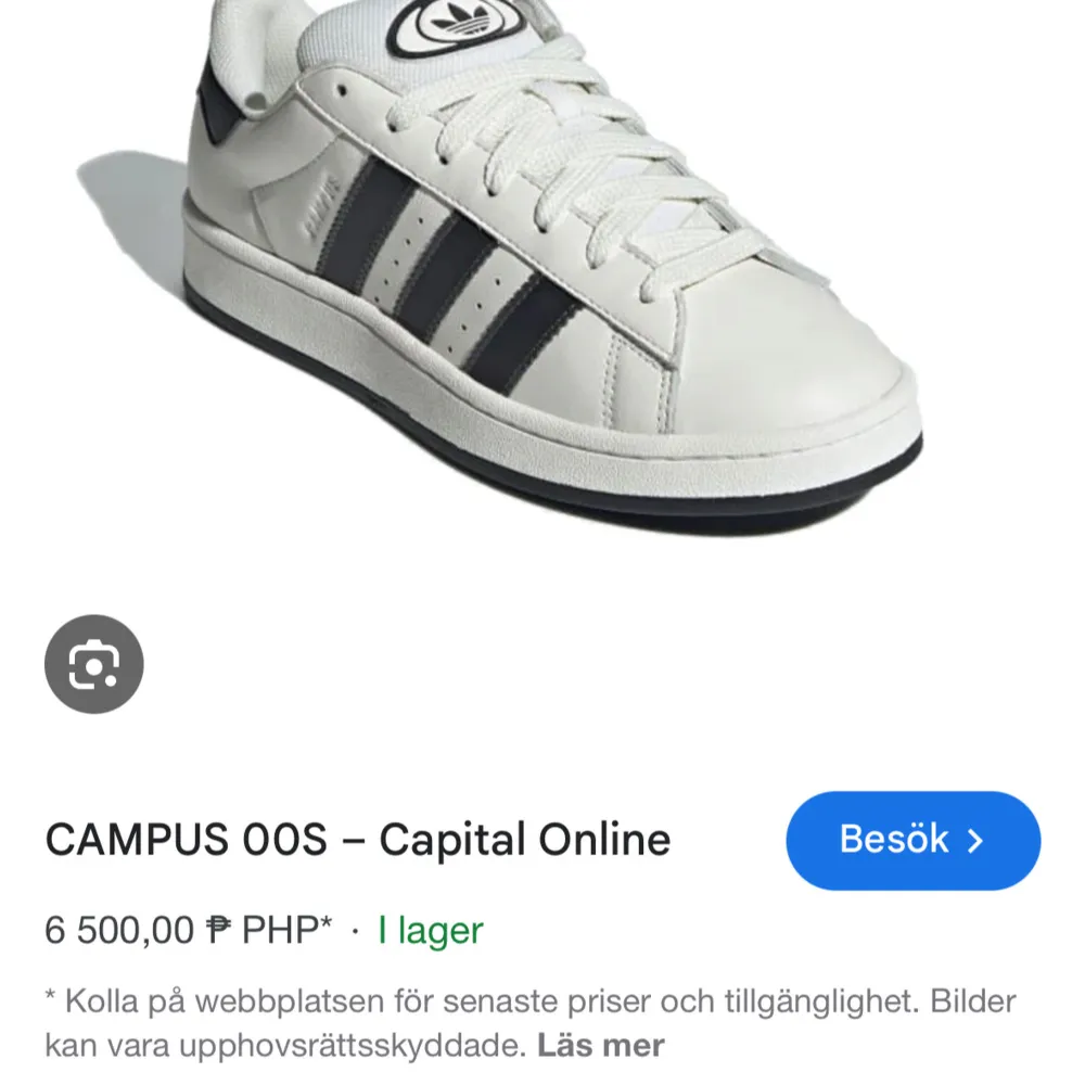 Vita och svart adidas campus! Jättesnygga skor som med stort plus är gjorda i läder istället för mocka, vilket gör att dom sticker ut i mängden och håller bättre! Använda ganska ständigt, meddela för bilder. Pris kan diskuteras!. Skor.