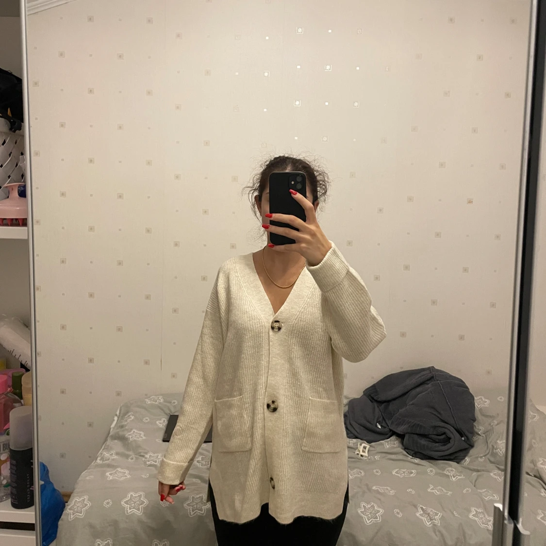 Beige ribbad/stickad kofta från New Look - 90