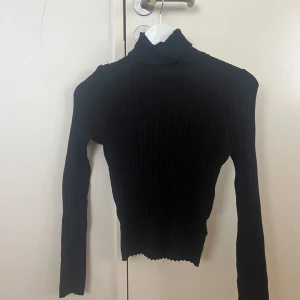 Svart ribbad polotröja - Snygg svart ribbad polotröja med långa ärmar från Hm. Köpte för längesen och användes inte så mycket då den har blivit för liten för mig. 