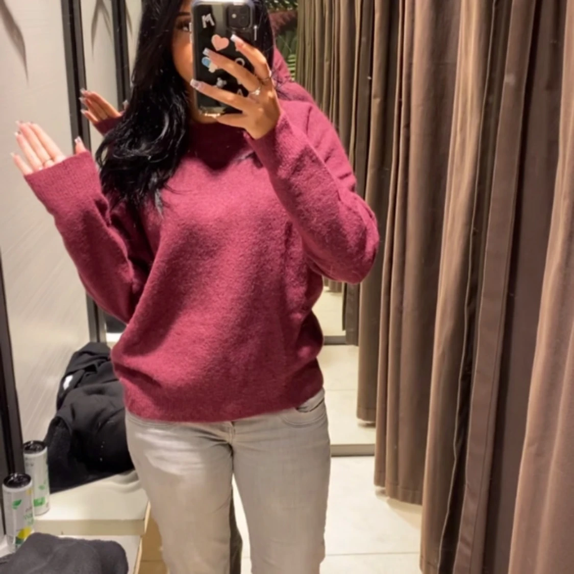 Nu vinröd stickad tröja från Zara  - 1