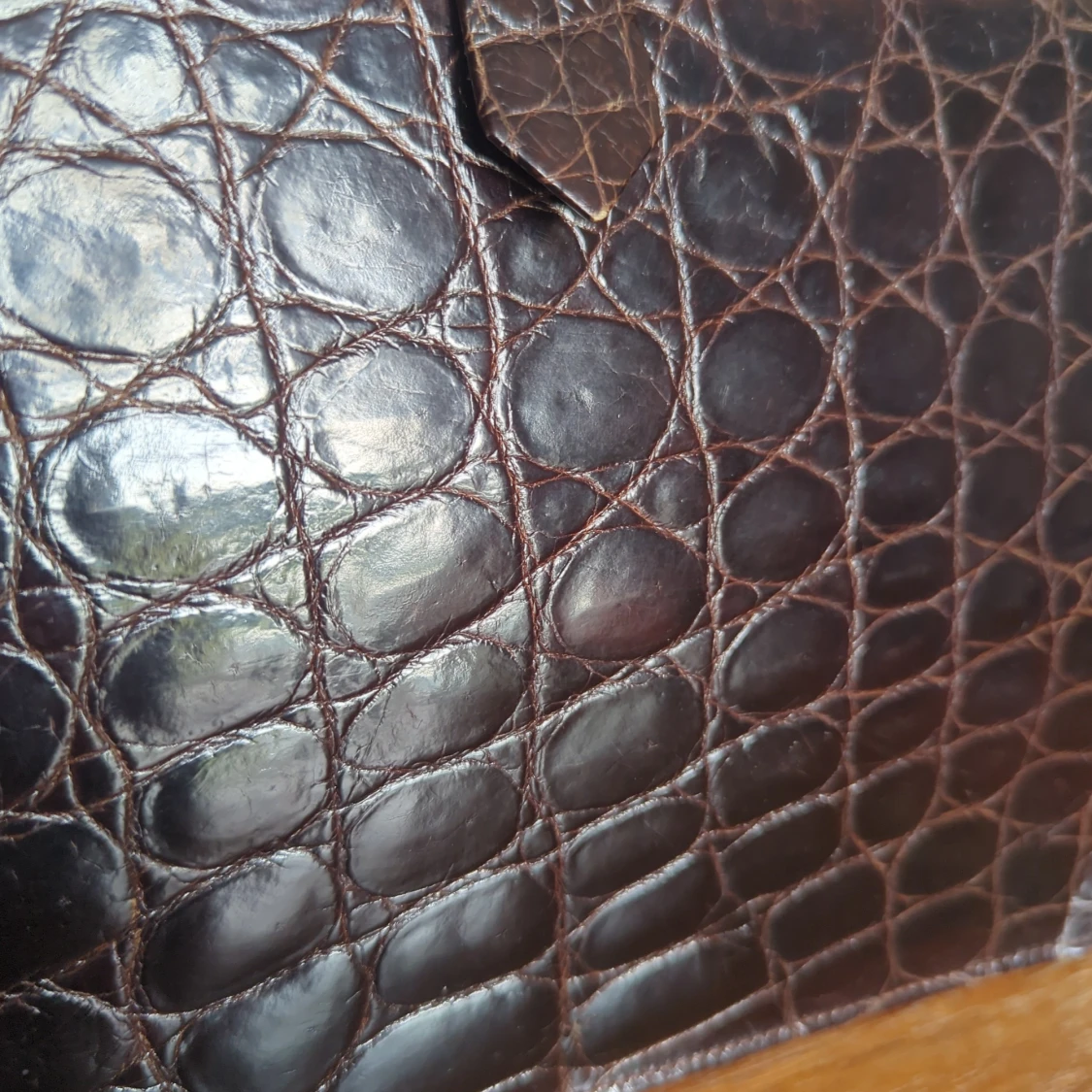 Retro ca 1950 skinn krokodilpräglad handväska - 2