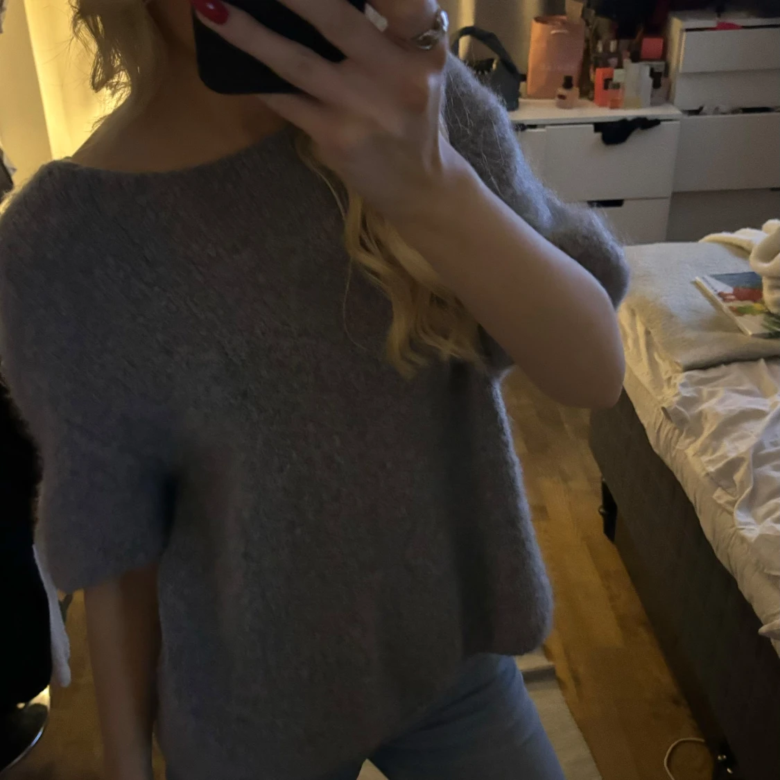 Grå stickad tröja - 90