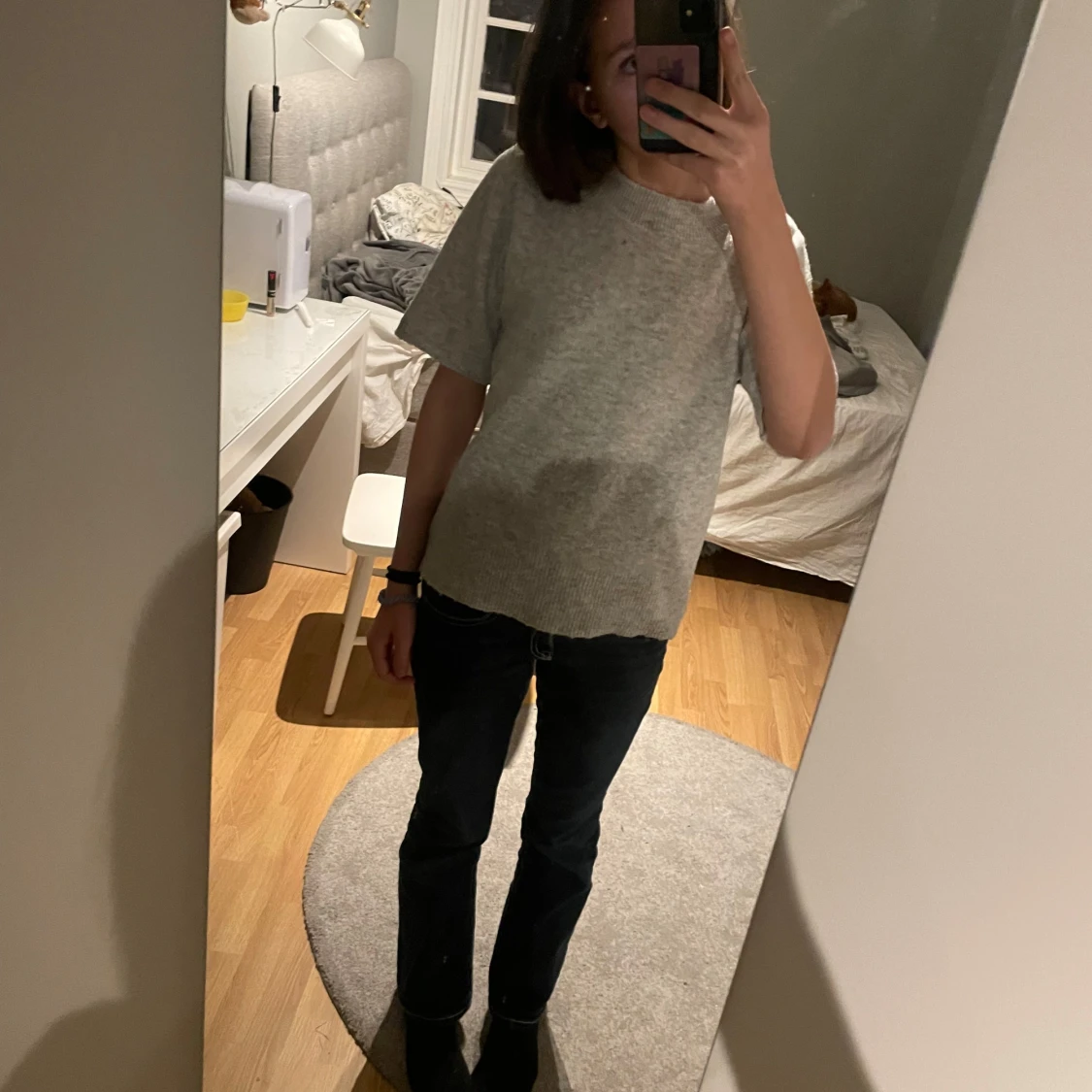 Grå stickad tröja  - 90