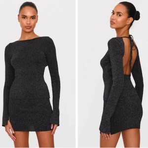 Svart glittrigt set från PrettyLittleThing  - Trendig svart glittrig top och kjol med långärmad design och en snygg öppen rygg. Perfekt för utekväll!Den har en tight passform som framhäver figuren 🖤