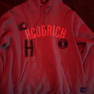 Blå hoodie från Hoodrich - Säljer en blå hoodie från Hoodrich med tryck och broderade detaljer. Hoodien har en stor ficka framtill och justerbar huva med dragsko. Använt den två gånger men kände det är inte min stil och den är slut såld🩷original pris 700kr