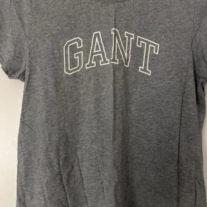 Grå t-shirt från GANT - Säljer en klassisk grå t-shirt från GANT med stort tryck på bröstet. Tillverkad i mjuk bomull för en bekväm känsla. Perfekt för en avslappnad stil.