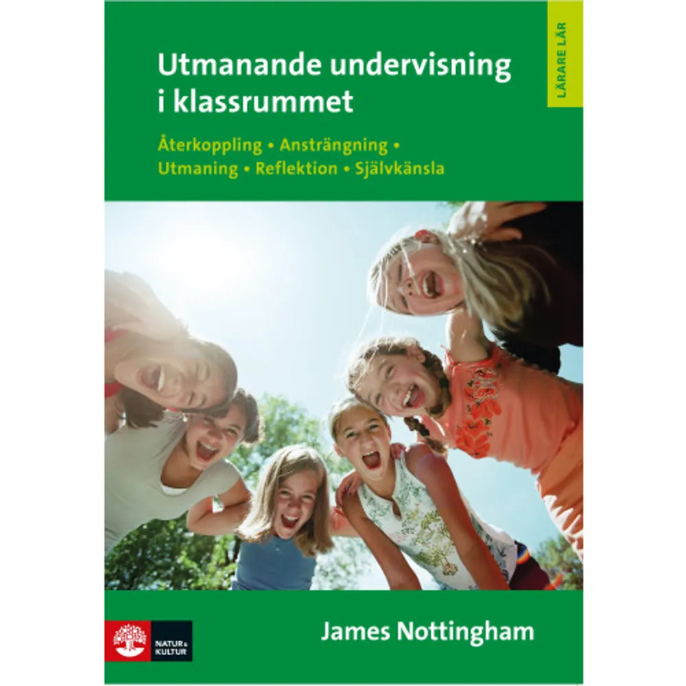 Utmanande undervisning i klassrummet är en praktisk handbok att använda vid planering av undervisning, såväl för enskilda lärare som för arbetslag. Boken ger konkreta förslag på hur man kan skapa en utforskande, nyfiken och lustfylld lärandemiljö i klassrummet genom att fokusera på följande fem centrala begrepp:• Självkänsla• Ansträngning• Återkoppling• Utmaning• ReflektionFörfattaren James Nottingham beskriver hur man kan arbeta för att stärka elevers självkänsla och öka medvetenheten om hur viktig den egna ansträngningen är för lärande. Han belyser också återkopplingens betydelse för elevers motivation och redogör för tre grundläggande aspekter: innehåll, tidpunkt och rollfördelning.I Utmanande undervisning i klassrummet presenteras hur man kan planera och genomföra undervisning så att eleverna utvecklar sin förmåga att formulera självständiga ståndpunkter och reflektera över sitt eget lärande. Den innehåller också många exempel på lektionsplanering med syfte att utmana och utveckla elevers kreativa och kritiska tänkande.James Nottingham har flerårig erfarenhet av arbete både som lärare och skolledare i Storbritannien, och har ett nära samarbete med skolforskaren John Hattie. James Nottingham arbetar med skolutveckling och det skandinaviska skolutvecklingsprogrammet Visible Learning Plus. Läs om boken på IT-mammans blogg.Det som gör hans bok läsvärd och intressant är hans många konkreta lektionsplaneringar och strukturer för undervisning. Han refererar till forskning och visar med många modeller hur eleverna lär sig bättre med hjälp av återkoppling och reflektion. (...) Boken, som är lättläst, indelad i många stycken med underrubriker, färgade ramar m.m, riktar sig till lärare i grundskolans alla år. Marianne Ericson, BTJ-häftet 2013:18    Format Häftad   Omfång 280 sidor   Språk Svenska   Förlag Natur & Kultur Läromedel och Akademi   Utgivningsdatum 2013-06-28   Medverkande Karin Ashing   Medverkande James Nottingham   ISBN 9789127136328  . Böcker.