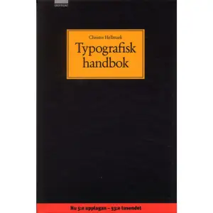 Typografi är språk för ögat. Typografisk handbok är sedan många år standardboken om typografi på svenska, konkret hjälpreda och normgivare på det grafiska området, använd i undervisning på alla nivåer, oundgänglig för var och en som arbetar med text. Tillsammans med Svenska Akademins ordlista och Språknämndens skrivregler står den numera tätt tryckt intill många datorer. Detta är en efterlängtad ny upplaga, helt omarbetad, moderniserad och med mycket nyskrivet material. Ur innehållet: Den lättlästa texten Praktiska skrivregler Mått och måttsystem Typografiska regler för skiljetecken, förkortningar, siffror, rubriker, indrag och uppställningar Ombrytningsregler Marginaler Paginering Bildplacering Korrekturläsning Omfångsberäkning med mera    Format Inbunden   Omfång 187 sidor   Språk Svenska   Förlag Ordfront Förlag   Utgivningsdatum 2004-05-01   ISBN 9789170370885  