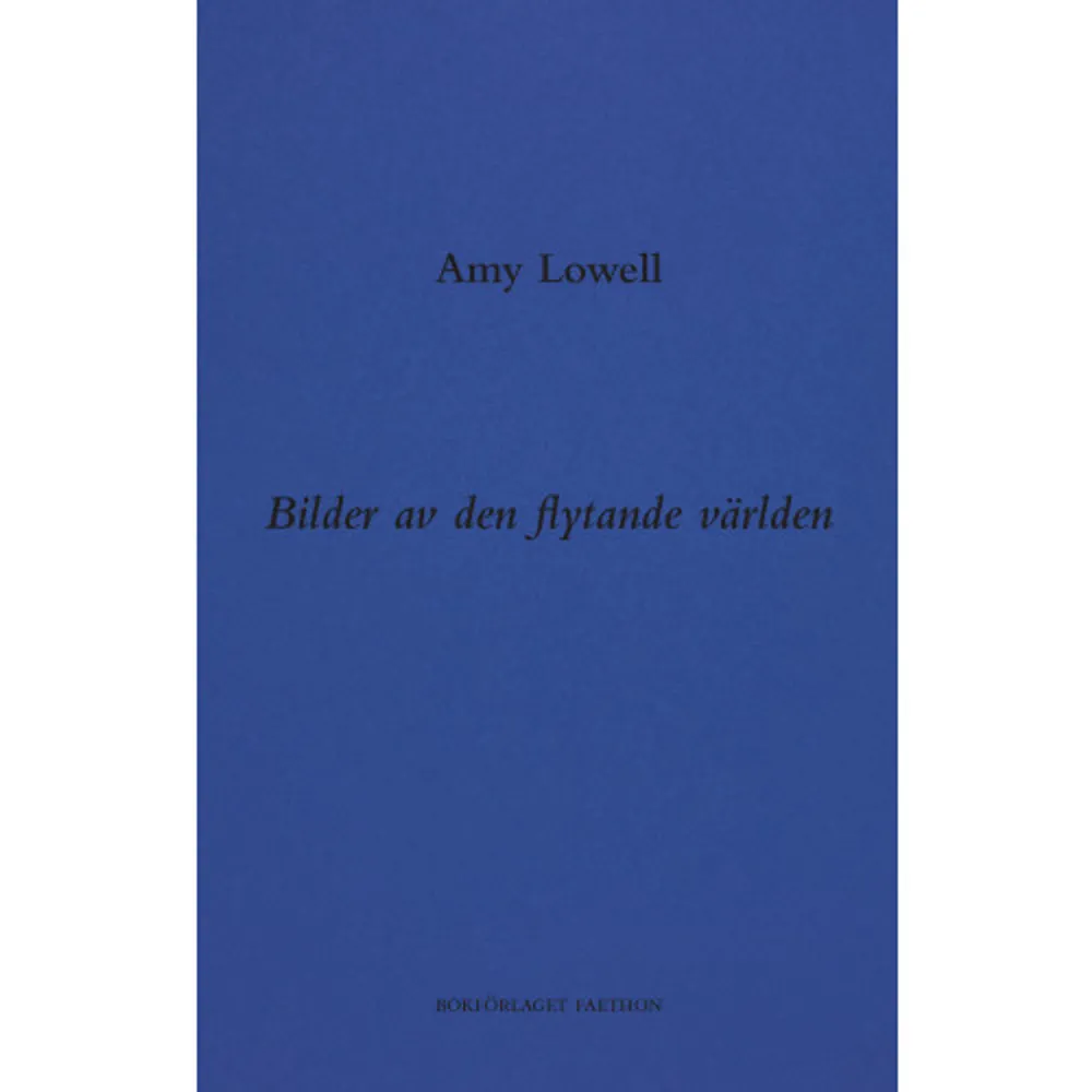 Amy Lowell (1874-1925) är en av de viktigaste ameri­kanska poeterna från det tidiga 1900-talet. Hennes inflytande på senare poeter (Anne Sexton, Sylvia Plath, Louise Glück) är betydande. För första gången på svenska ägnas en hel bok åt hennes poesi. För att fördjupa förståelsen av Lowell har också delar av hennes litteraturkritik översatts. Främst den som berör hennes syn på poesi och hennes samtida kollegor. Översättaren och författaren Alan Asaid står för urval, översättning och kommentarer. Han har tillika skrivit ett efterord om Lowell.    Format Danskt band   Omfång 236 sidor   Språk Svenska   Förlag Bokförlaget Faethon   Utgivningsdatum 2021-10-12   Medverkande Alan Asaid   ISBN 9789189113527  . Böcker.