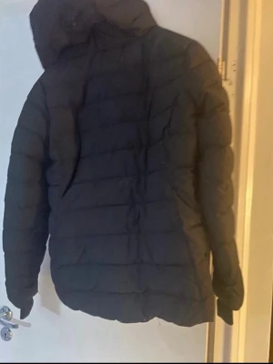 Svart dunjacka med huva - Säljer en svart dunjacka med huva och dragkedja framtill. Jackan har två sidofickor med dragkedja och quiltad design som ger en schysst look. Perfekt för kalla vinterdagar och riktigt skön att bära. Passar dig som vill ha en enkel men snygg vinterjacka.