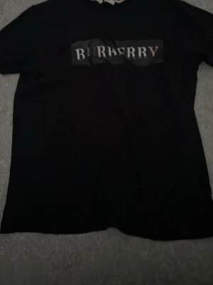 Svart Burberry t-shirt med logga. PRIS KAN DISKUTERAS! - Snygg svart t-shirt från Burberry med stor logga tryckt på bröstet. Klassisk rund halsringning och korta ärmar. Perfekt för dig som gillar stilrena plagg med exklusiv känsla.