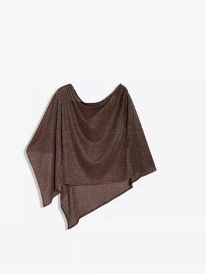 Brun glittrig asymmetrisk topp - Säljer en brun, glittrig topp med asymmetrisk skärning och lös passform. Toppen har en transparent känsla och kan bäras off-shoulder.