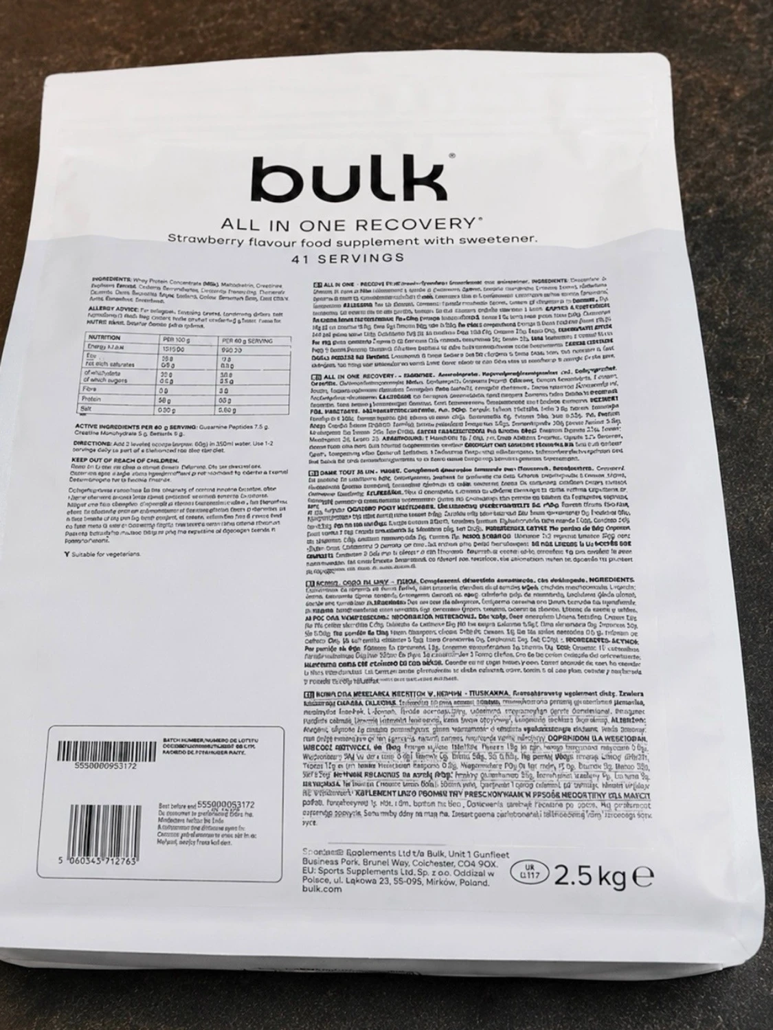 Oöppnad Bulk All In One Recovery Jordgubb 2,5kg - 1