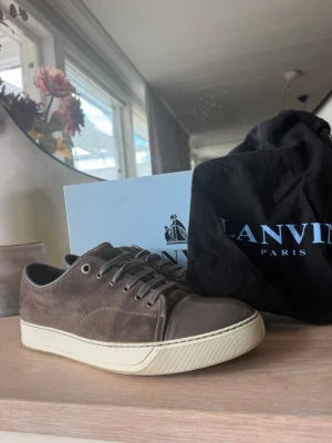 Gråa lanvins - Säljer ett par gråa lanvins med box och dustbag till ett grymt pris. Skorna är väldigt omskötta och har få skråmor. Sulan är nött men inget som syns ofc. På vänstra skon är toeboxen lite skadad. Men allt annat är i princip nytt 😊skriv om du har funderingar och vill diskutera pris!