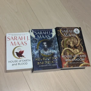 Crescent City-trilogin av Sarah J. Maas - Säljer tre böcker ur Crescent City-serien av Sarah J. Maas: House of Earth and Blood, House of Sky and Breath samt House of Flame and Shadow. Omslagen är färgstarka med fantasyinspirerade illustrationer och guldiga detaljer. Perfekt för dig som gillar urban fantasy och episka äventyr. Går att köpa böckerna separat, bok 1-2 är paperback och bok 3 är hardcover Språk: Engelska