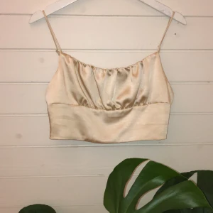 Champagnefärgad topp  - Champagnefärgad croptop från ZARA. Storlek M, men passar mig som brukar ha S. Glansigt silkesliknande tyg med lyster. Band går att spänna in/ut. Stretch i rygg.