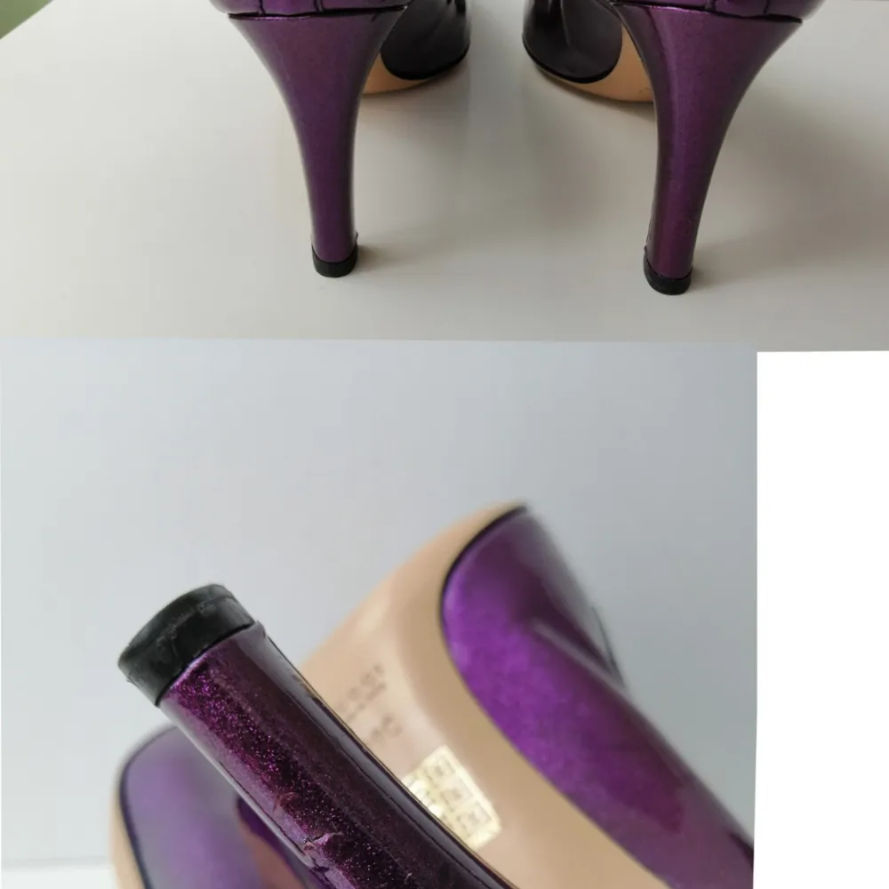 Gucci pumps, excellent condition, dustbag, authentic, size 39, insole 26cm, high heels 9cm, purple, write me for more info and pics🙂. Skor.