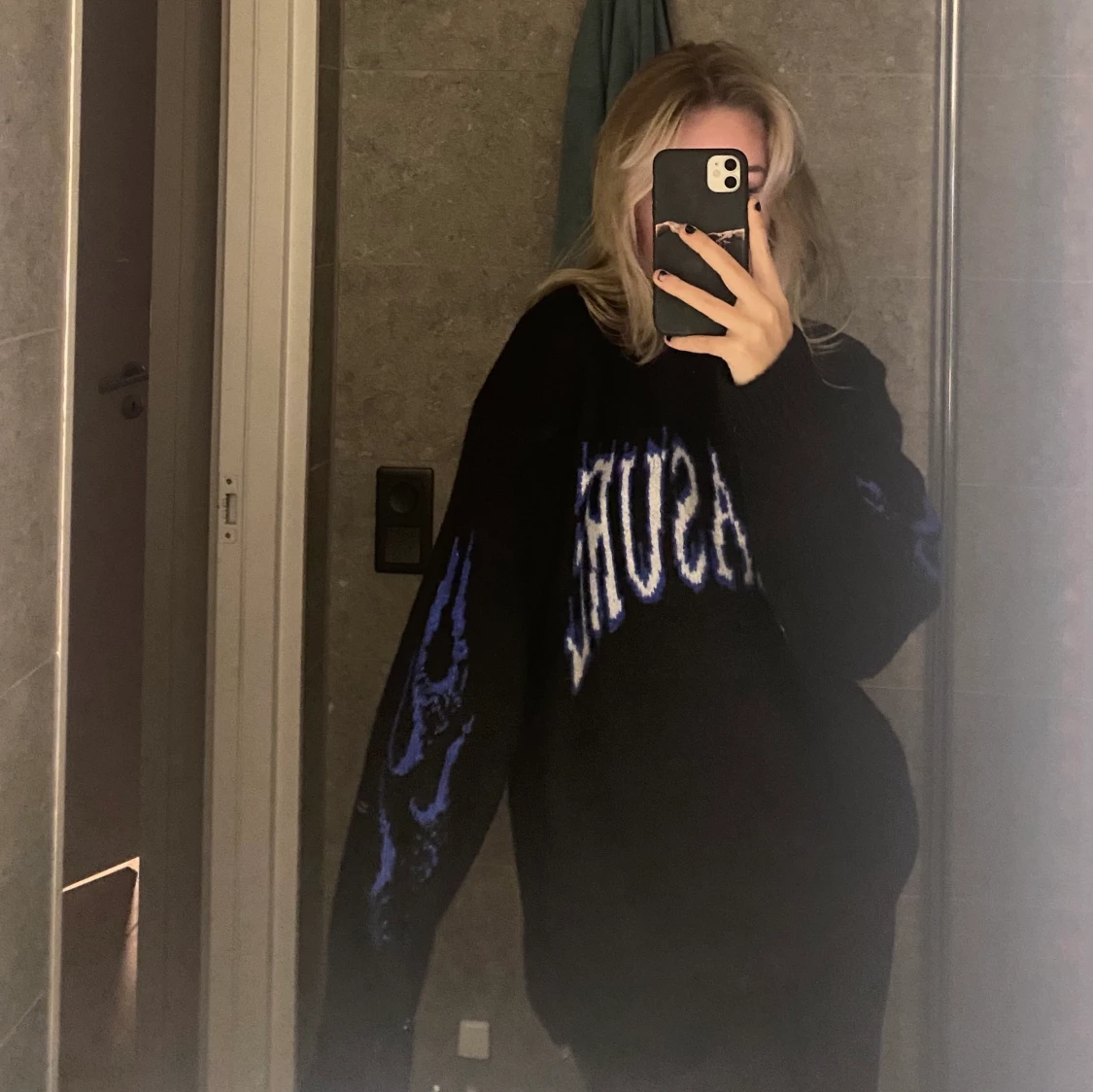 Stickad tröja med tryck  - 91