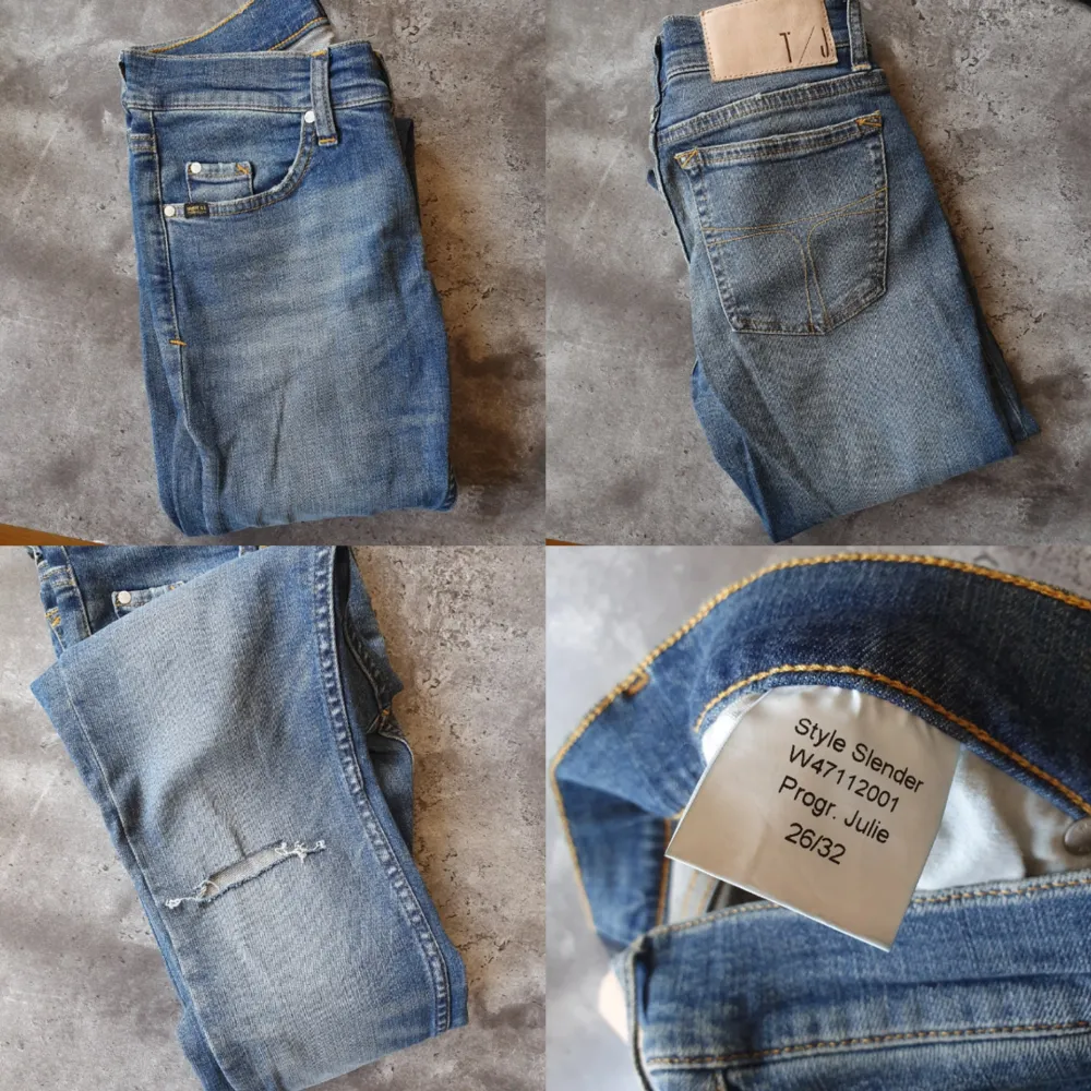 Jeans från tiger of Sweden. Använda en gång. Hål på ena knät. Köparen står för eventuell frakt, spårbart 63kr.. Jeans & Byxor.
