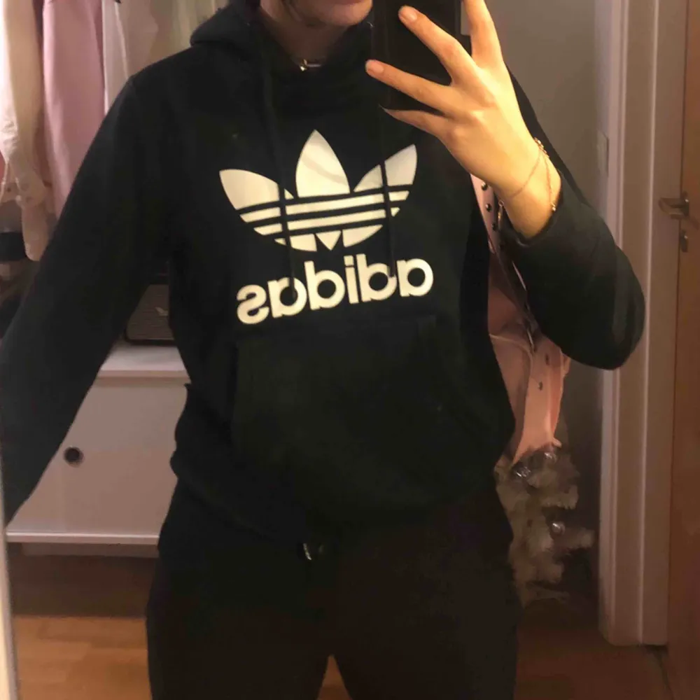 Adidas Hoodie använd ett fåtal gånger. Sitter jättefint. Kan mötas i Stockholm eller så betalar köparen för frakt🥰. Hoodies.