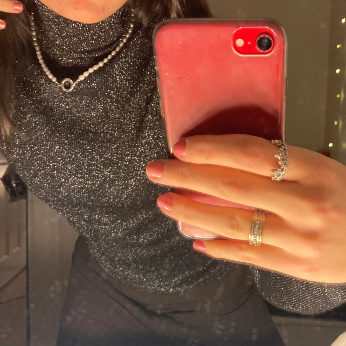 Svart glittrig stickad polotröja - 90