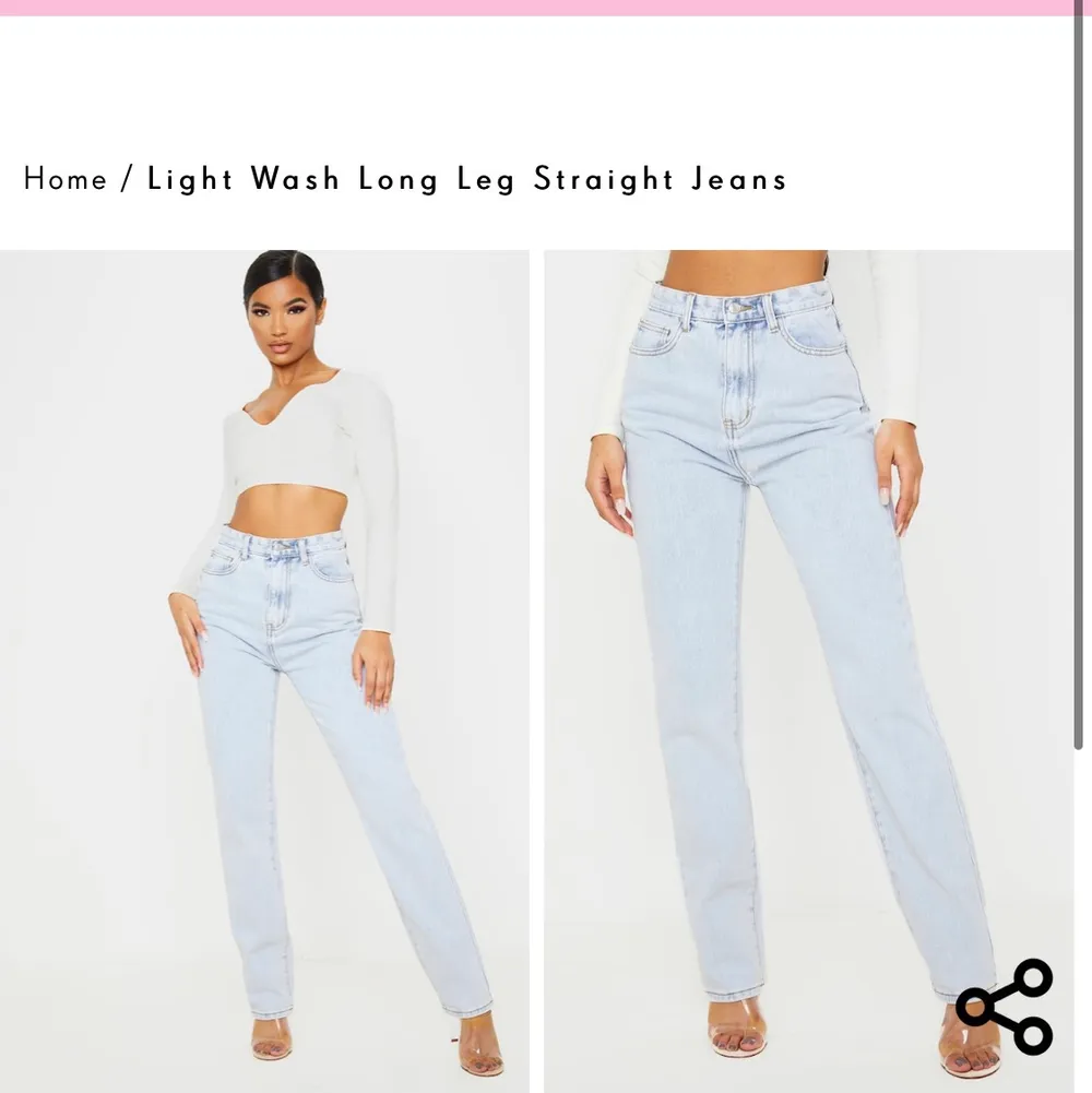 Super snygga jeans från pretty little thing, använda fåtal gånger. Storleken är 10 vilket motsvarar 38 men den är relativt liten:). Jeans & Byxor.