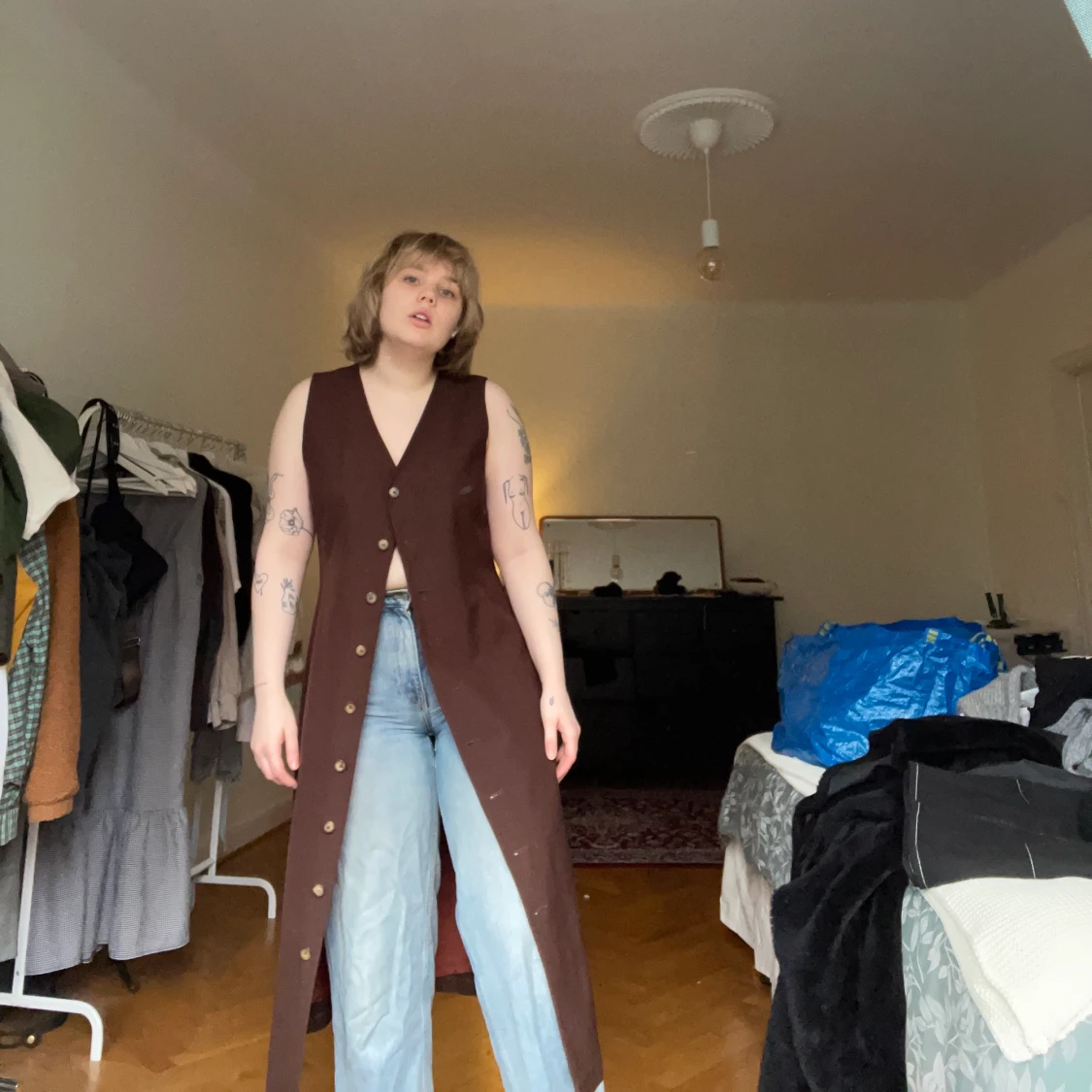 Brun/burned color lång klänning med knappar längs hela framsidan - 90