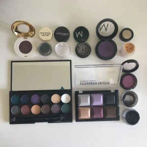  -  - plommonlila, H&M - mineraskugga, stålgrå - pärlemorskimrande, bellapierre - lös ögonskugga, make up store - plommonlila, make up store - guldskimrande ögonskugga - matta ögonskuggor, Sleek - sex skimrande - lila ögonskugga - svart mineralskugga, TiKei 