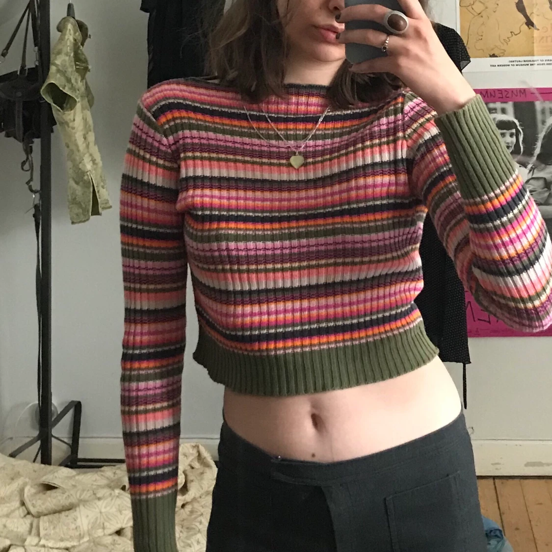 Stickad randig magtröja💚💗💙