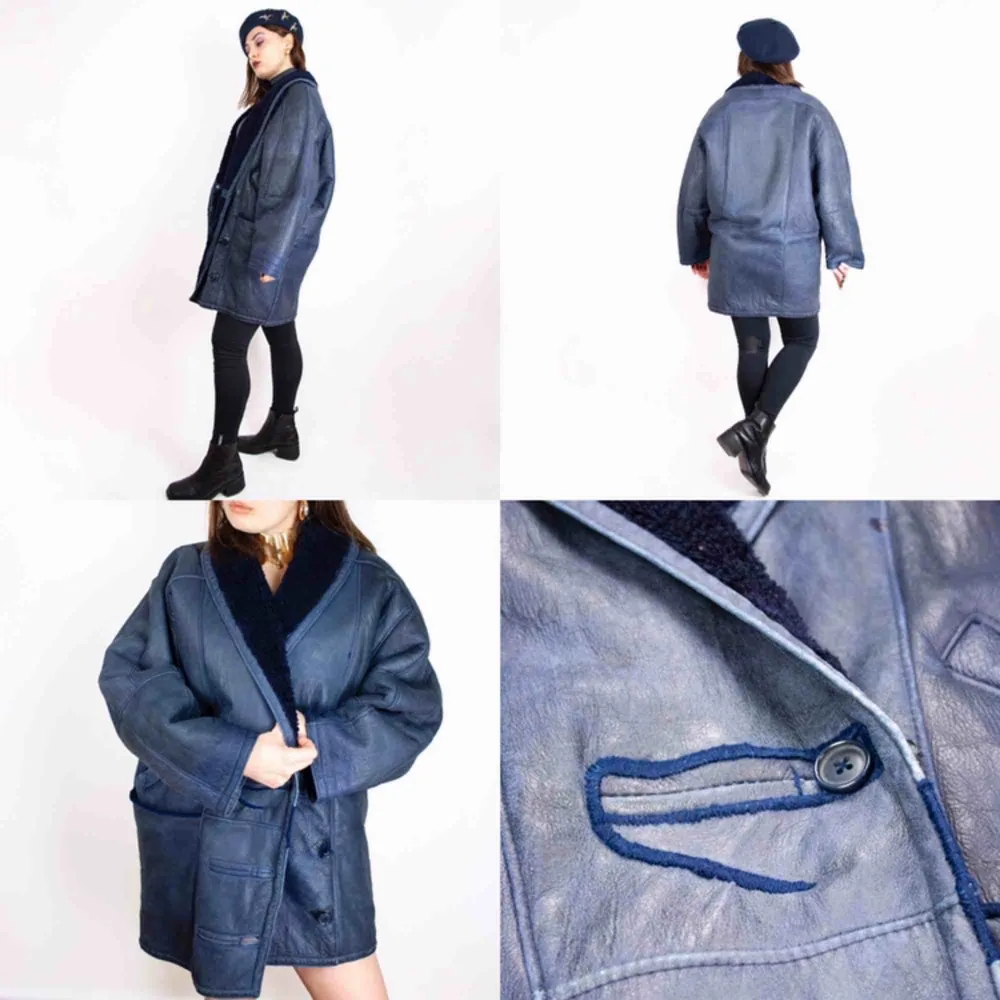 Vintage ca 90s shearling coat in midnight blue Genuine lambs fur Some flaws Label: 38, fits best XS-M Free shipping! Ask for the full description! No returns!. Jackor.