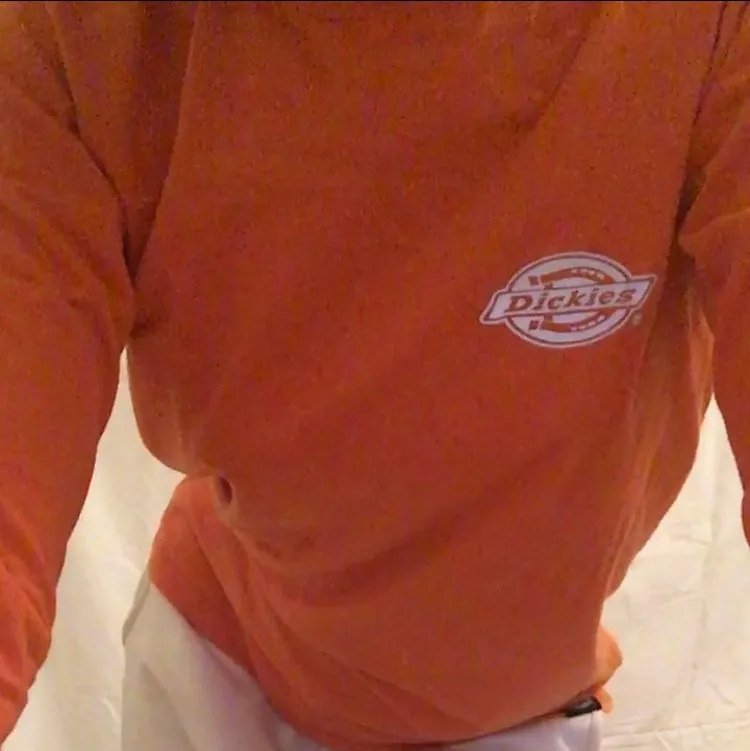 En orange långärmad Dickies tröja med reflex tryck. Toppar.