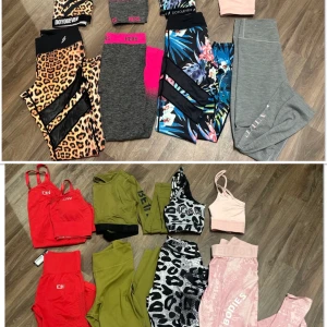 Träningsset olika märken - Storlekar från xs-l  DOYOUEVEN Leopard set = 350 kr HERS grå/rosa set = 200 kr DOYOUEVEN blå mönstrad set = 350 kr Nike tränings set = 300 kr  Nytt ICIW tränings set (3 delar) = 600 kr Better Bodies grön set = 400 kr ICIW svart/vit mönstrad set = 400