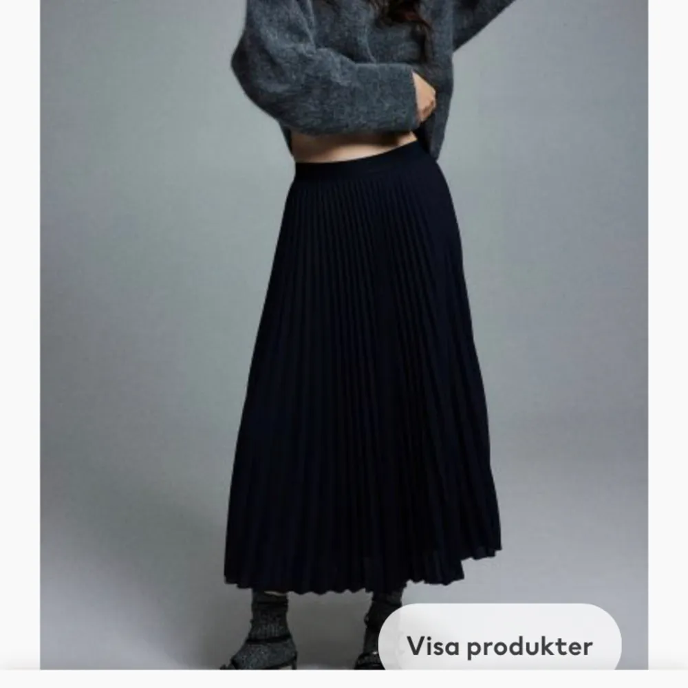 Svart plisserad långkjol, första bilden är från h&ms hemsida och visar bättre hur kjolen ser ut, andra bilden är min✨ Köpt second hand men aldrig använd!. Kjolar.