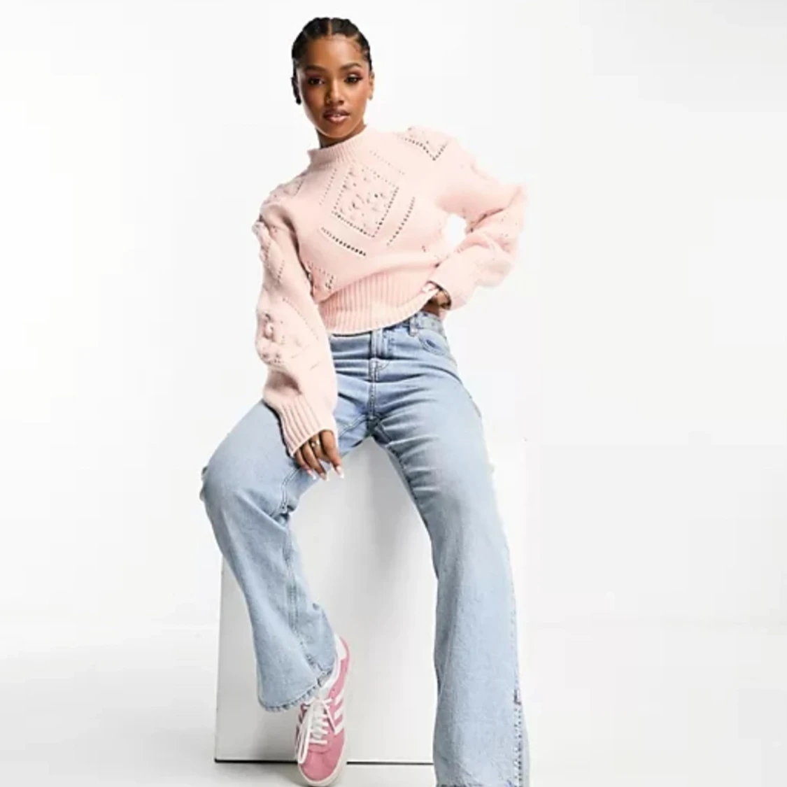 Rosa stickad tröja - 91