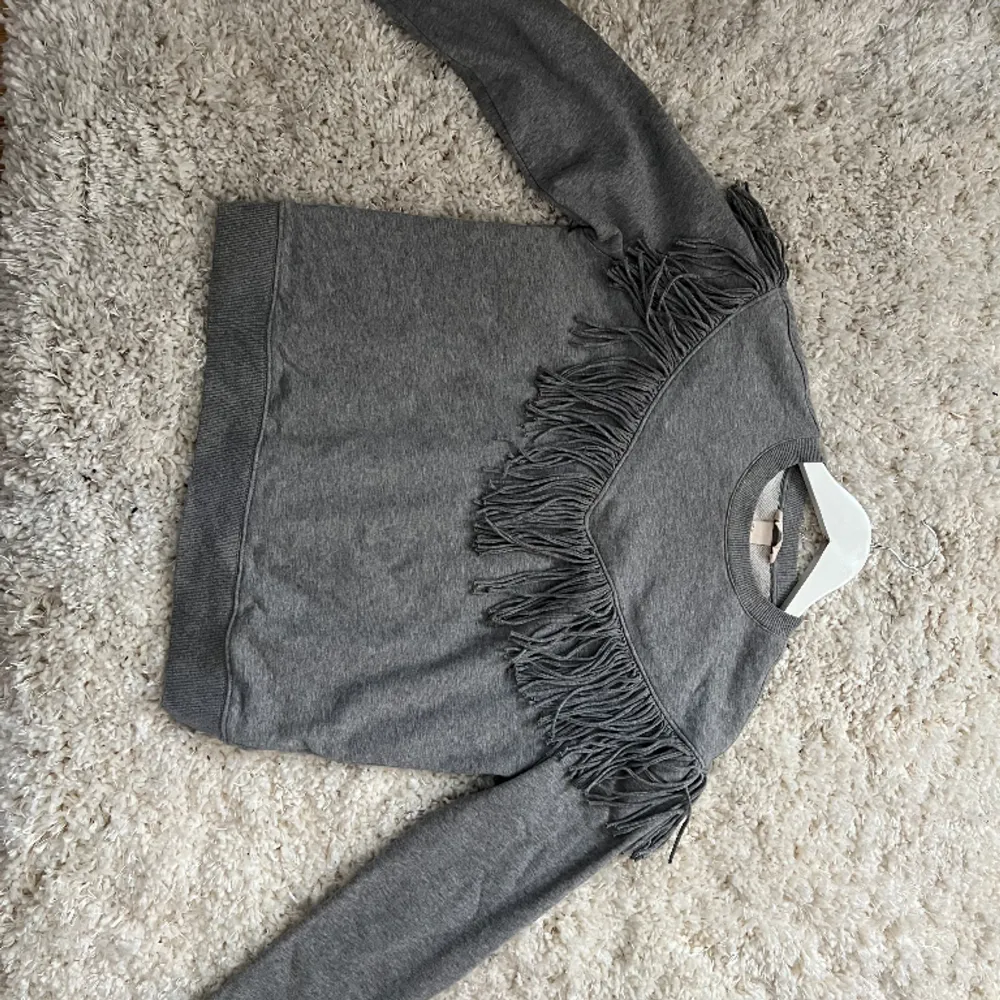 Grå tröja från H&M  Köpt second hand för 100 kr men aldrig använt!  Storleken är xs.   Tvättar innan jag postar.. Hoodies.