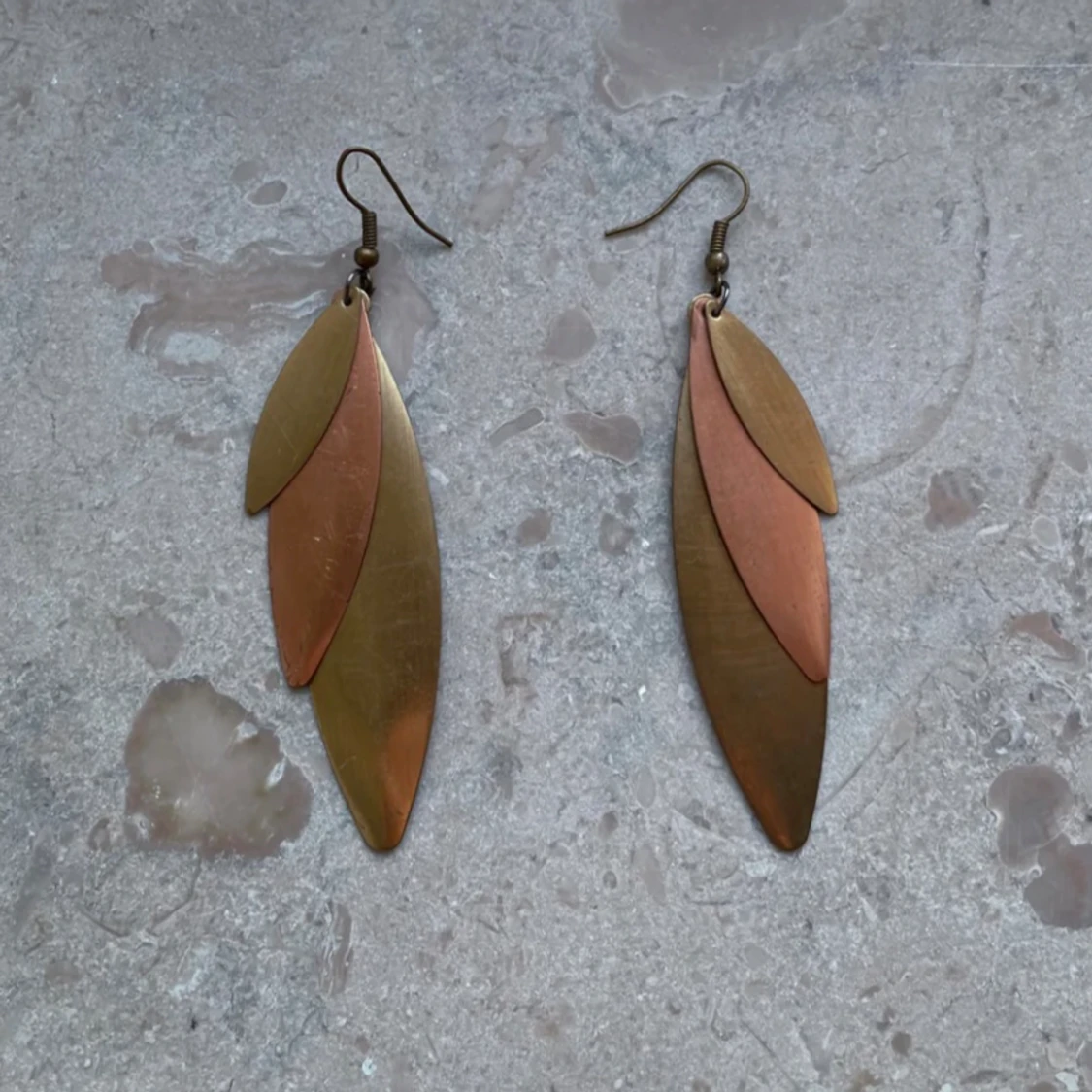 Vintage Copper & Brass Leaf Earrings - 90