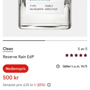 mycket lite använd clean perfym i reserve rain, förpackningen tillkommer