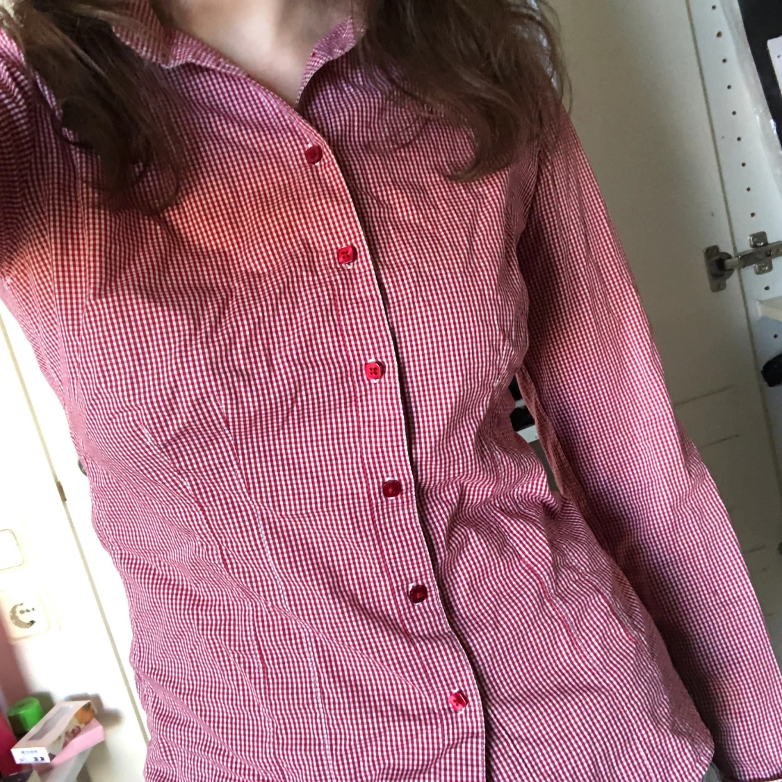 Röd rutig blus  - 90