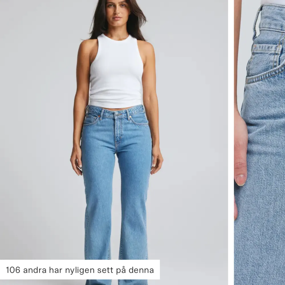 Säljer mina ”Low waist jeans 510” från Bik Bok i färgen blå. Storleken är W24-L34 och passar bra på mig som är 175. Ordinarie pris är 699 och säljer de för 400. Använt några gånger men fortfarande i bra skick. Skriv för fler bilder🙌🏼. Jeans & Byxor.
