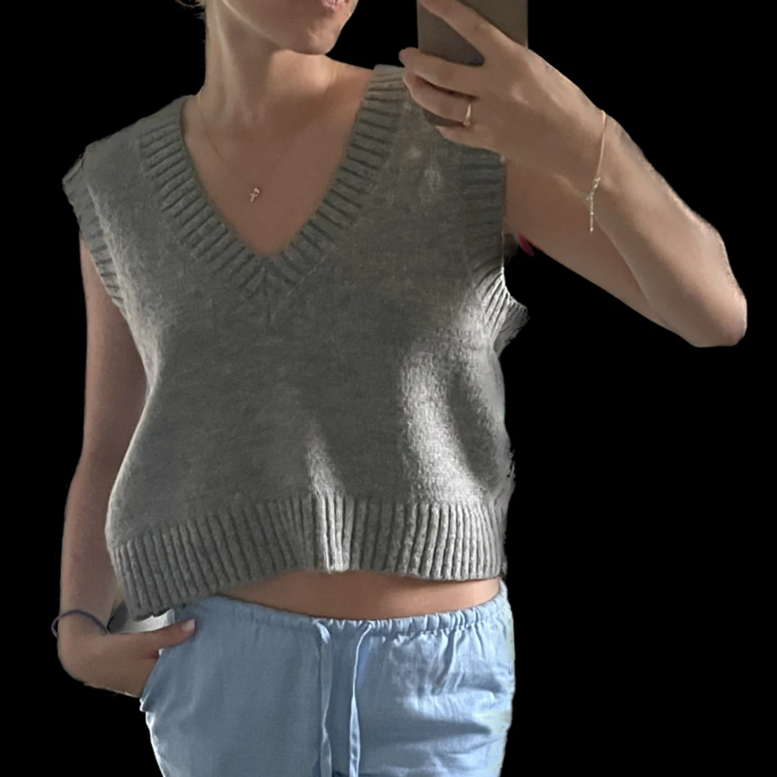 Grå Stickad Väst - 90