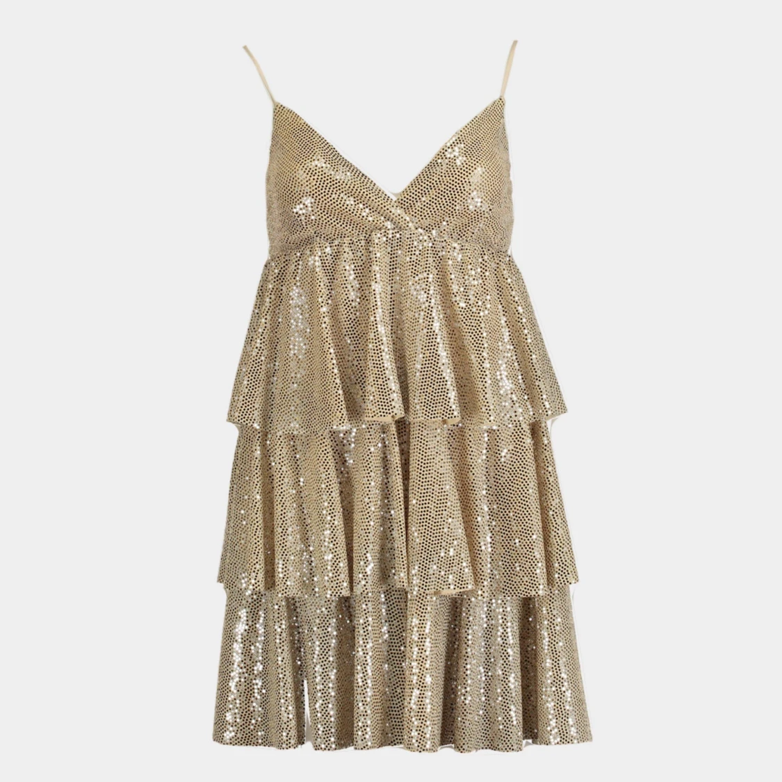 Guldig volangklänning - 92