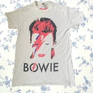 David Bowie T-shirt  - Mycket cool Bowie T-shirt med tryck. Lite använd och tyvärr har den ett litet hål i kragen, men det går nog att laga ganska enkelt ordinarie Pris: 400! 