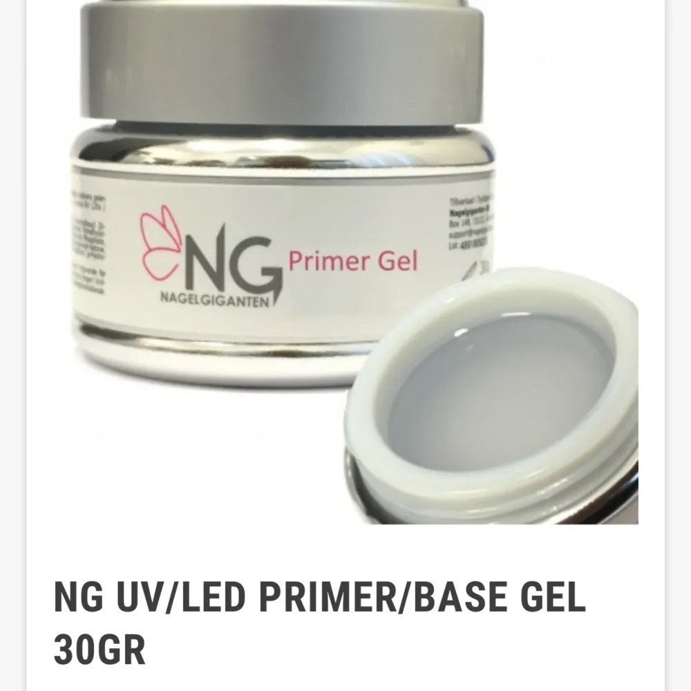 Nagelgelé från nagelgiganten. Starline babyboomer white fiber gel 30ml, enbart testad.  Starline clear gel 30ml, enbart testad.  Ng primer gel 30gr, oanvänd.  2 Ng sculpting pink gel 30gr, oanvänd.. Övrigt.