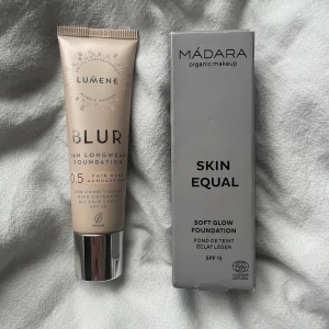 Blandat smink från Lumene och Mádara - Två produkter som ej kommer till användning men är helt nya och oöppnade. -Lumene blur 16h longwear foundation (färg 0,5 fair nude). -Mádara skin equal soft glow foundation SPF 15 (färg ivory 20) kartongen är lite skadad. Nypris tillsammans ca 450kr