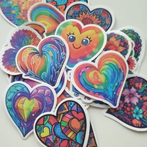 25st regnbågsfärgad hjärtan klistermärken, stickers  - Klistermärken/stickers  Motiv: regnbågsfärgad hjärtan  Antal: 25st Skick: nya/oanvända  Kul att använda till pyssel, scrapbooking och annat 