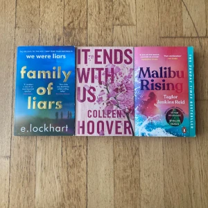 Böcker på engelska i nyskick - Populära BookTok böcker för 35kr/st.  Meddela gärna om du har några frågor. Böckerna är: * Family of Liars - E. Lockhart * It Ends With Us - Colleen Hoover * Malibu Rising - Taylor Jenkins Reid