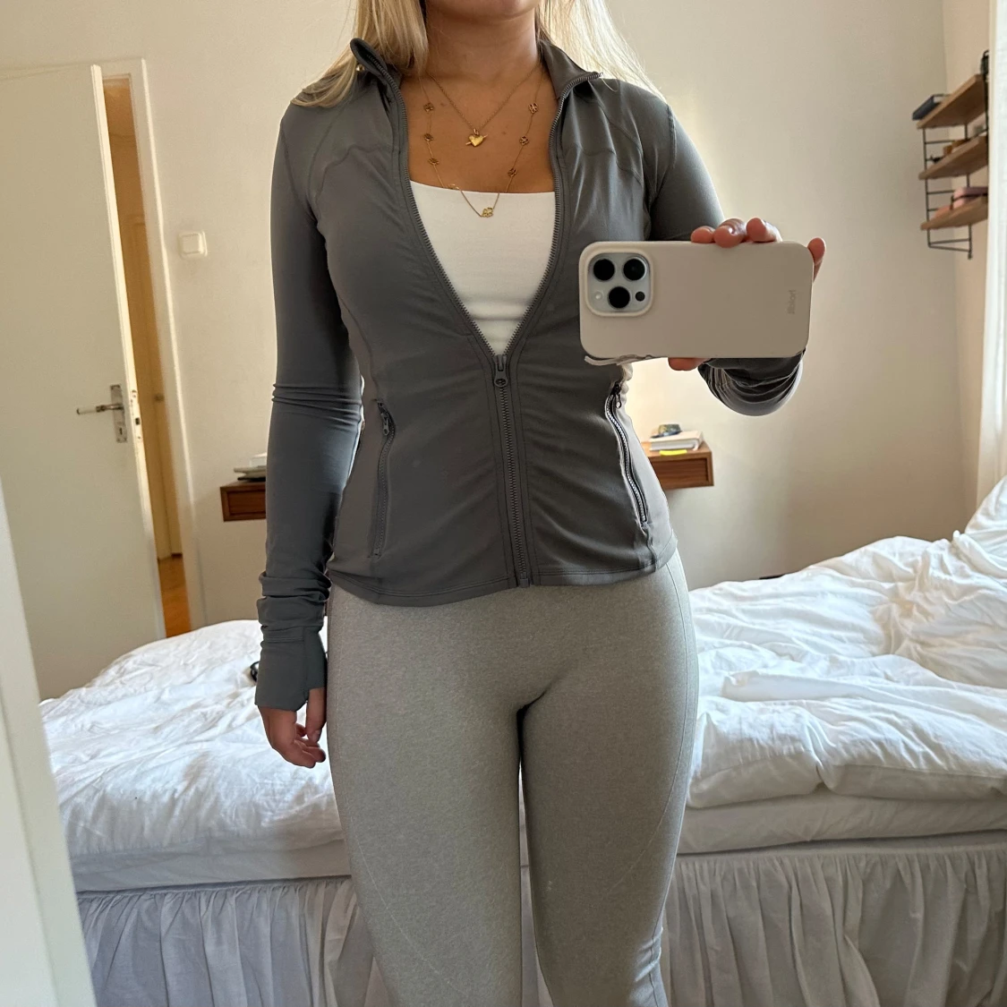 grå zip up träningströja - 91