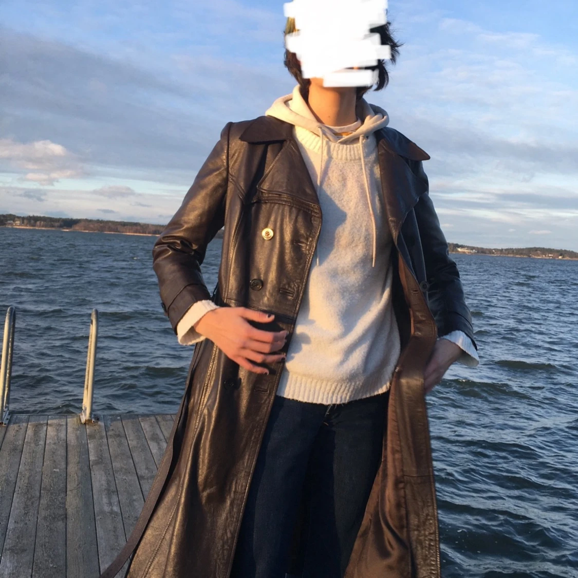 Äkta vintage brun läderkappa  - 92